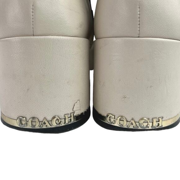 Coach Nala Chalk White Leather Zip Up Block Heel Western Ankle Boots Booties 10 - Picture 5 of 7